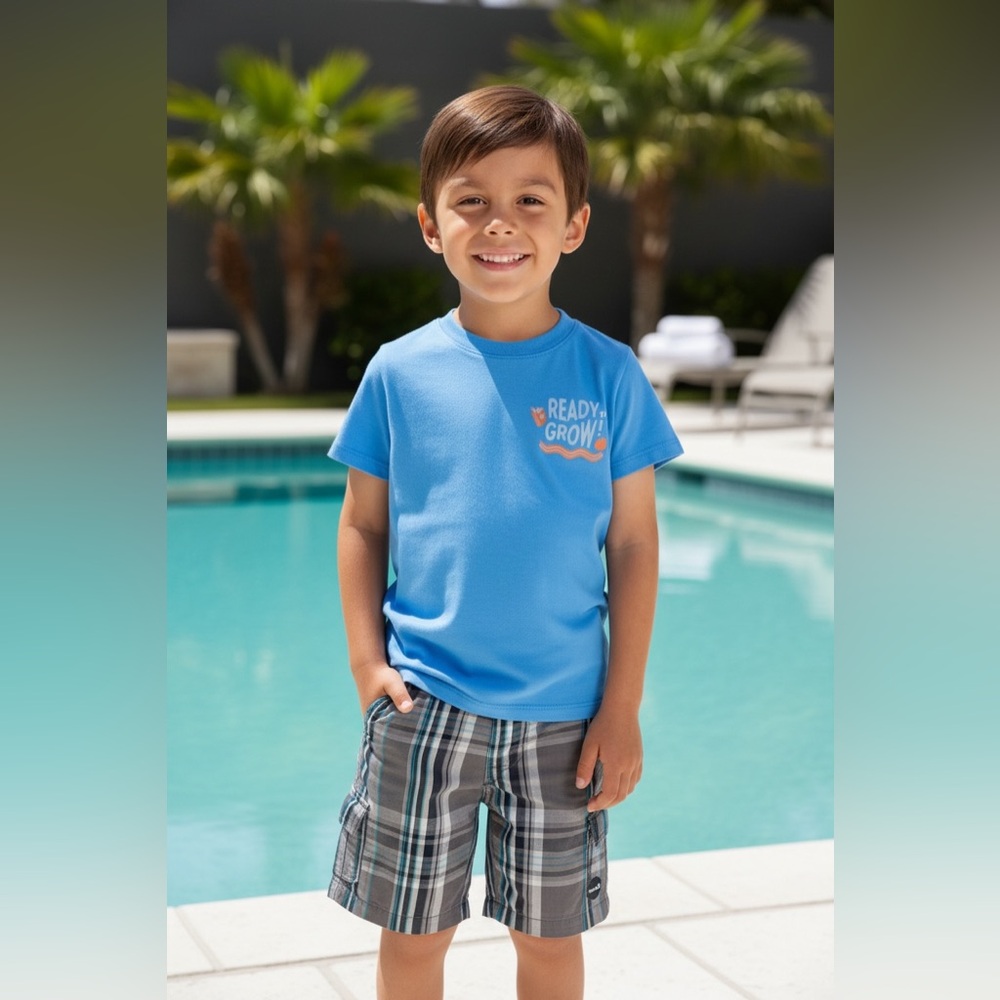 Hurley Gray Plaid Swim Shorts with Blue Stripes Boys 3 T